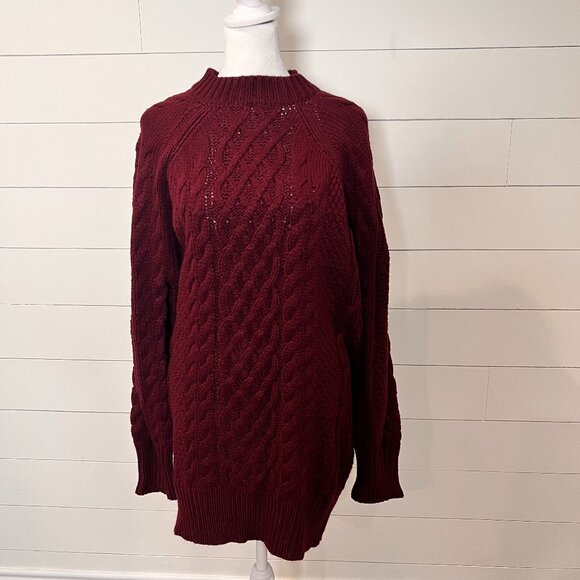 Anrabess Oversized Cable Knit Maroon Sweater Size M - Picture 1 of 6